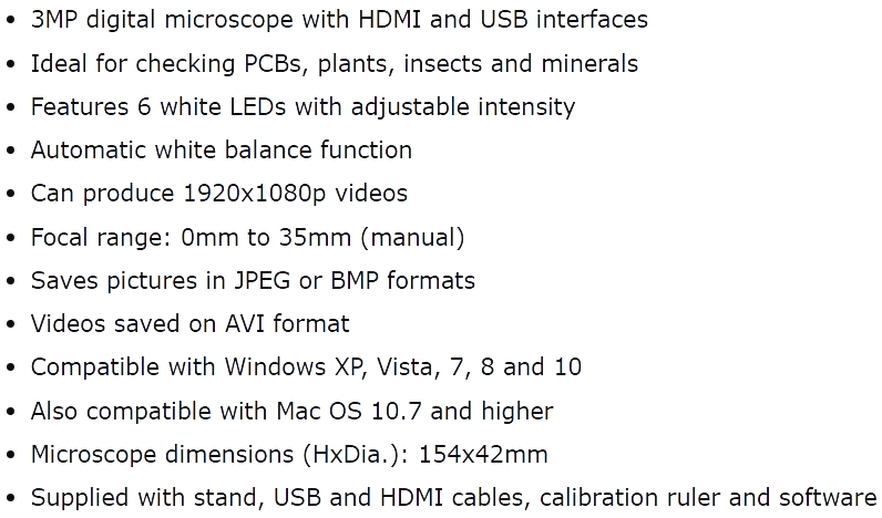 מיקרוסקופ USB HDMI דיגיטלי VELLEMAN SA CAMCOLMS2 TEXT
